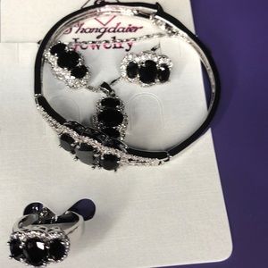 Black with silver tone four piece set